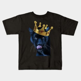Black Panther Big Cat with Crown, Tropical Animal Kids T-Shirt